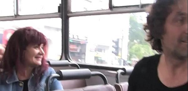  Busty brunette fucked in public bus